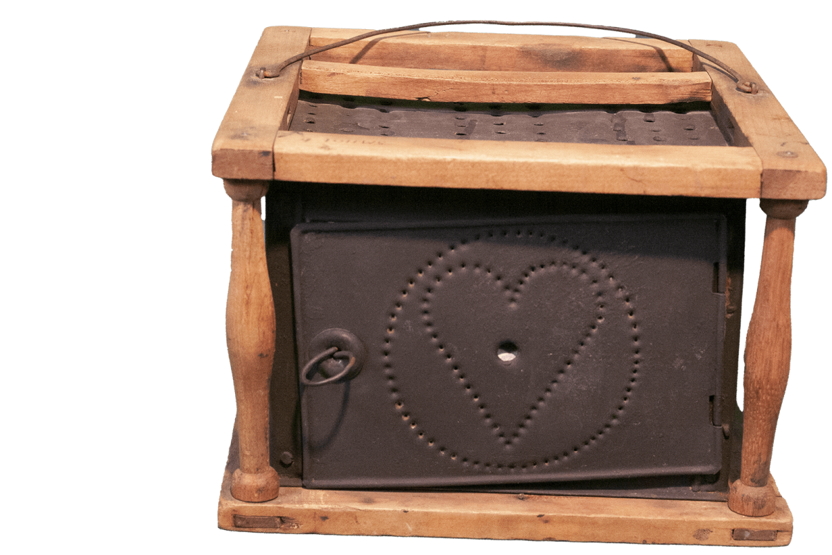 Foot warmers were popular in the 17th, 18th, and 19th centuries when traveling during cold weather in a carriage, sleigh, or train. Foot warmers were also used during church services in the winter months.